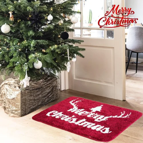 Vista 6 de Decoraciones de Feliz Navidad, alfombras de baño rojas, bonita decoración navideña, tapetes de baño para baño, parte trasera antideslizante, lavable