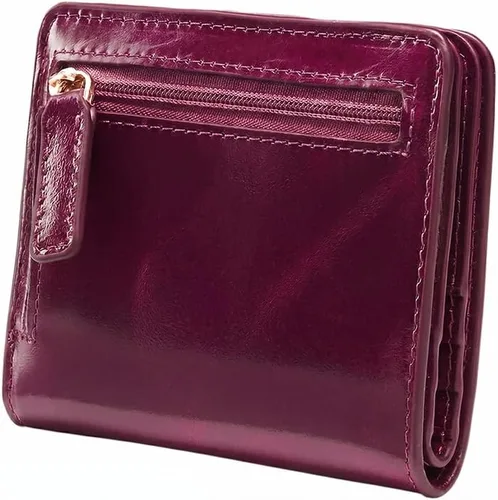 Vista 13 de Itslife - Cartera de piel con cierre de cremallera para mujer, tamaño pequeño, con ventana para identificación, marrón (Waxed Brown)), 1301
