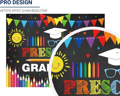 Vista 2 de Allenjoy Telón de fondo de graduado preescolar de 96 x 72 pulgadas para niños, fotografía, escuela, graduación, fiesta, suministros de decoración