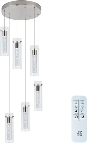 Vista 13 de Luces colgantes para isla de cocina con control remoto, níquel cepillado regulable y cilindro transparente, luces colgantes de cocina de altura