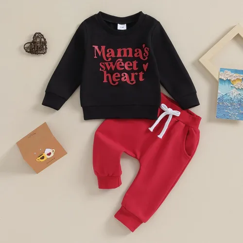 Vista 2 de Sudadera de manga larga con estampado de letras para el día de San Valentín, para bebé, niña, pantalones deportivos para otoño e invierno