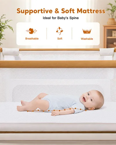 Vista 8 de Cuna de bebé 3 en 1, cuna mecedora, cama de noche para bebé, malla completa