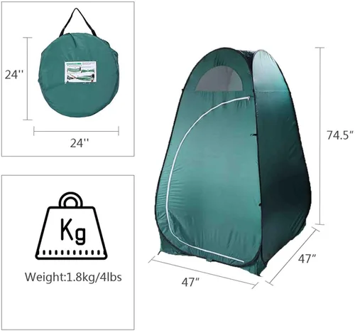 Vista 2 de Tienda de campaña portátil desplegable para inodoro, camping, ducha, tienda de campaña para vestuario, verde, 47.2 pulgadas de ancho x 74.8 pulgadas