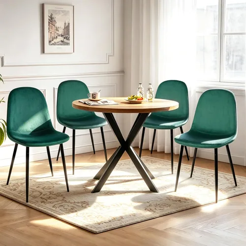 Vista 3 de CangLong Juego de 2 sillas de comedor modernas de terciopelo, sillas decorativas tapizadas con patas de metal, color verde oscuro para sala