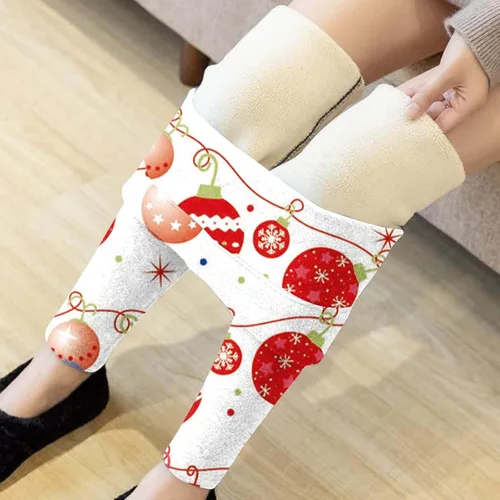 Vista 5 de Pantalones navideños talle Alto Mujer mallas gruesas Lana Pantalones Largos Cálidos Pantalones Chándal de Cintura