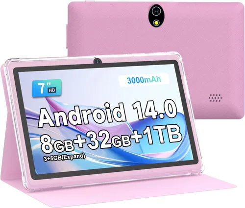Vista 7 de DIGITHINK Tablet Android 14 de 7 pulgadas, 8 GB de RAM (3 + 5 GB expandido) + 32 GB de ROM, pantalla táctil HD, cámaras duales de 2 MP, batería