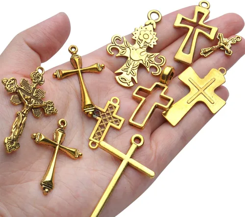 Vista 6 de Mixed Crosses Charms Pendants Jewelry Findings for Making Bracelet and Necklace Dorado