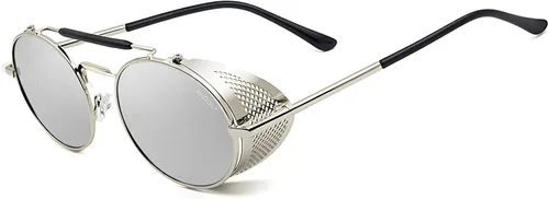Vista 5 de ANDOILT Gafas de sol redondas estilo steampunk para hombres y mujeres gafas vintage retro marco matel protección UV400