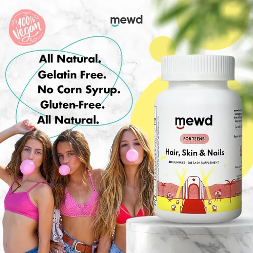 Vista 2 de MEWD Gomitas multivitamínicas para el cabello, la piel y las uñas para adolescentes y niños, fuerza y crecimiento de biotina con zinc, vitaminas A