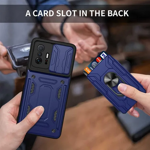 Vista 6 de CCSmall Funda para Xiaomi 11T Pro con tarjetero, funda de teléfono de protección resistente con anillo magnético Kickstand cubierta de cámara