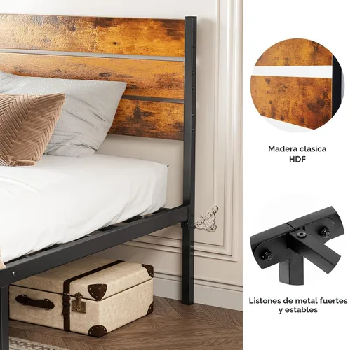 Vista 3 de Sweetcrispy Base de cama de plataforma de metal tamaño individual – Base de colchón con cabecera y estribo, no necesita somier, con soporte