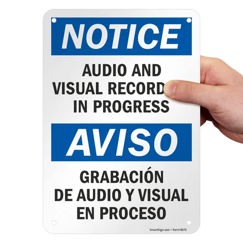 Vista 2 de Aviso: y visual de audio grabación en el Progreso, aviso Audio y grabacio vissual en señal, 10" x 7
