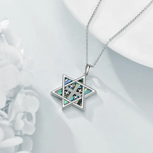 Vista 66 de YFN Collar de estrella de David de plata de ley, concha de abulón, árbol de la vida, joyería judía, regalos para mujeres y hombres