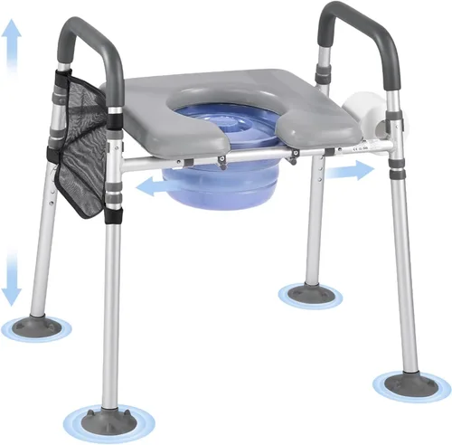 Vista 14 de VEVOR - Asiento elevado para inodoro, altura ajustable con 5 niveles, diseño de brazo abatido, respaldo desmontable, cubo fácil de limpiar de 7L