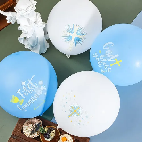 Vista 3 de Skylety Globos de látex con 48 palomas cruzadas, globos de bautismo de 12 pulgadas para primera comunión y bautizo (azul)