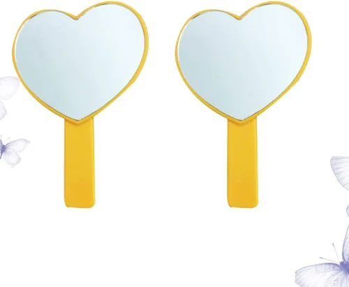 Vista 5 de LALAFINA 2 piezas de mango de espejo de maquillaje princesa para mujer, cartera de mano, espejo de corazón con asa, mango de espejo de peluquería