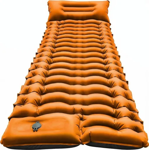 Vista 8 de FUN PAC Almohadilla de dormir para acampar con almohada Bomba de pie incorporada Esterilla de dormir inflable compacta para acampar mochilero Azul