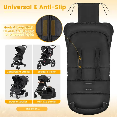 Vista 5 de Orzbow Saco universal para cochecito, saco de dormir cálido para invierno, impermeable y resistente al viento con forro de polar cálido para Negro