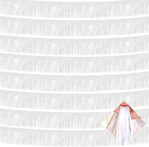 Vista 24 de Paquete de 10 unidades de guirnalda de flecos de papel de aluminio de 10 pies con lentejuelas metálicas, bandera para colgar en la pared, telón