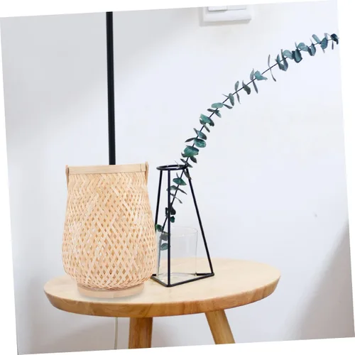 Vista 3 de SHERCHPRY Farol de mimbre para velas, linterna natural de ratán con asa, faroles de bambú para exteriores, portavelas decorativos para el hogar
