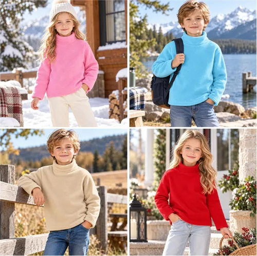 Vista 6 de Mud Kingdom Camisas de forro polar para niños con cuello alto, suaves, unisex Albaricoque