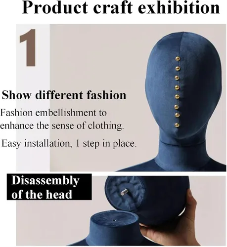 Vista 3 de Mannequin Countertop Velvet Surface Half Body Female with Tripod Stand Adjustable Height Hanging Fashion Form Display