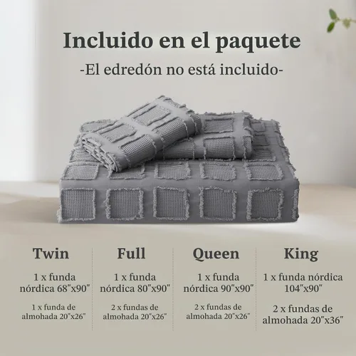 Vista 7 de MILDLY Juego de funda de edredón de tejido gofre, funda de edredón gris copetuda, 100% microfibra lavada, suave y transpirable, con textura, cierre