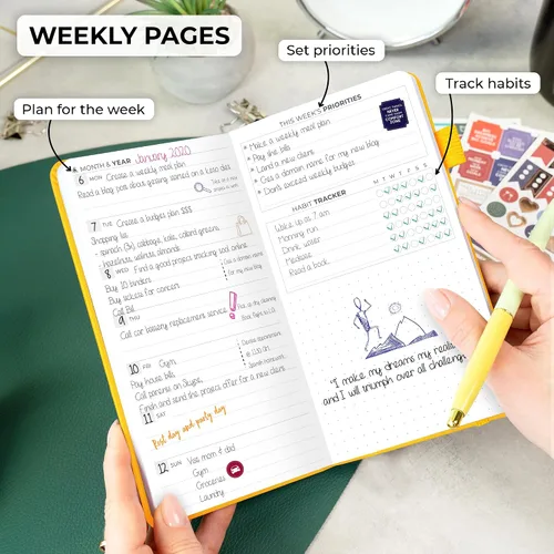 Vista 3 de Clever Fox Agenda de bolsillo semanal – Agenda mensual sin fecha y calendario, mini planificador perfecto para bolso, 3.7 x 6.7 pulgadas