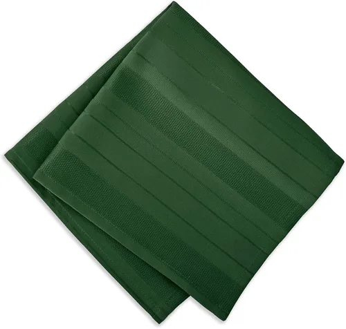 Vista 4 de Newbridge - Mantel navideño de satén con rayas verde cazador, 52 x 52 pulgadas cuadradas, rayas tejidas festivas, mantel de poliéster reutilizable