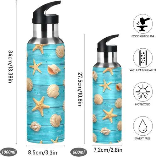 Vista 2 de Insulated Water Bottle 20 Oz, BPA-Free Sports Water Bottle for Gym Outdoor Travel School, Seashells