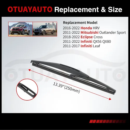 Vista 4 de OTUAYAUTO Escobilla de limpiaparabrisas trasera de 10 pulgadas H250 de repuesto para Honda HRV 2016-2022, Mitsubishi Outlander Sport 11-22, Infiniti