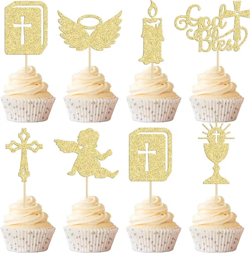 Vista 17 de Gyufise Decoración para pastel de primera comunión para bautismo cristiano, decoración religiosa de Dios bendiga Baby Shower para niños, decoración