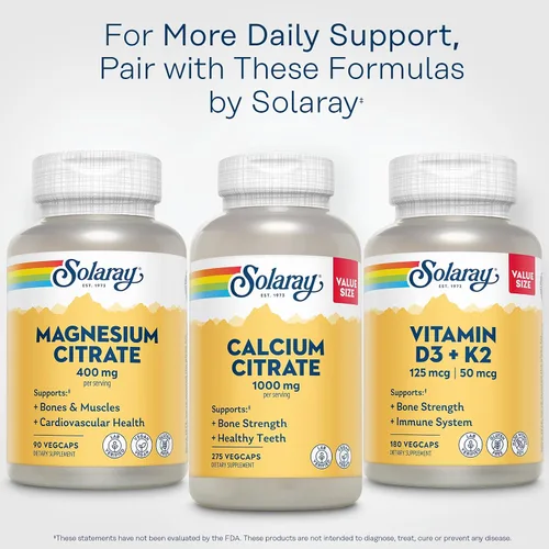 Vista 6 de Solaray Citrato de magnesio 400 mg – Fuerza ósea, recuperación muscular y apoyo a la digestión – Base herbaria – Vegano, verificado en laboratorio