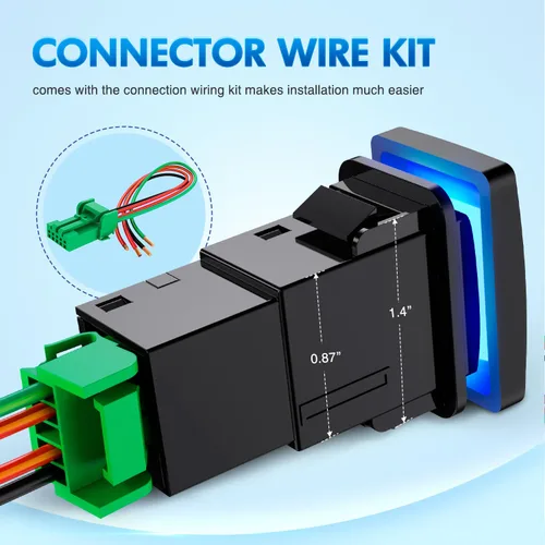 Vista 6 de Nilight Interruptor de Batería de Botón de Encendido/Apagado AUX 12V con Cable Conector Kit de Reemplazo de 1.28" x 0.87" para Toyota Sequoia