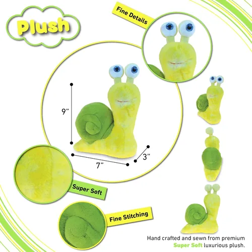 Vista 3 de DolliBu - Animal de peluche de caracol de peluche, suave y abrazable, ojos grandes, caracol amarillo, adorable juguete de peluche de caracol