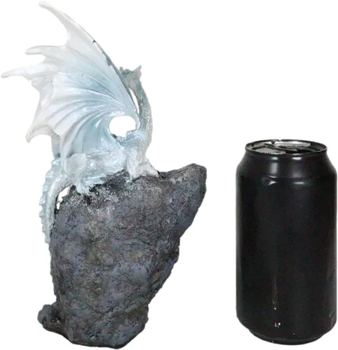 Vista 7 de Ebros Gift Fantasía blanca estalactita meteorito basilisco dragón encaramado en cuarzo montaña imitación geoda caverna roca figura con luz nocturna