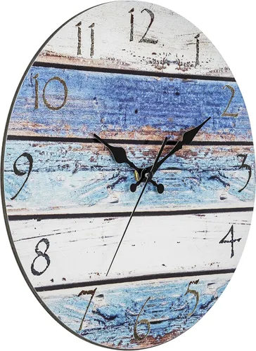 Vista 2 de Bernhard Products Reloj de pared rústico de playa de 12 pulgadas, redondo, silencioso sin tictac, de cuarzo, funciona con pilas, aspecto de madera