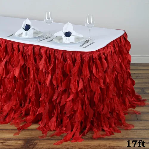 Vista 2 de TABLECLOTHSFACTORY Falda de mesa de tafetán de sauce rizado de 17 pies - Rojo