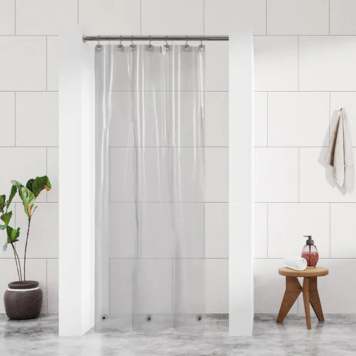 Vista 85 de Barossa Design - Forro de cortina estrecho de PEVA para ducha, con 3 imanes, impermeable, para cabina de baño pequeña, sin PVC, ojales metálicos