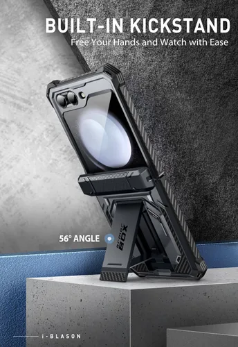 Vista 5 de i-Blason Funda magnética para Samsung Galaxy Z Flip 5 con soporte, protector de pantalla integrado, protección de bisagra, protección de cuerpo Negro