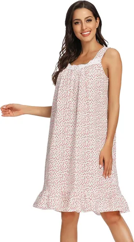 Vista 2 de IZZY + TOBY Camisón sin mangas para mujer, de algodón, cómodo, para dormir, ligero, para dormir