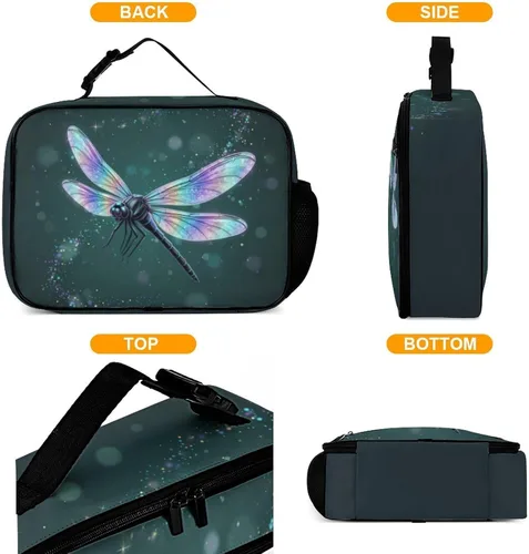 Vista 3 de Lonchera reutilizable de libélula con aislamiento, bolsa enfriadora, lonchera para comida y comida, bolsa de mano para mujeres, niños, niñas