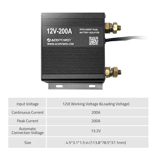 Vista 6 de ACOPOWER Kit de aislamiento de batería doble, 12 V, 200 amperios, sensible al voltaje, completo VSR, cargador automático inteligente de doble