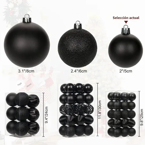 Vista 3 de 30 piezas de adornos de bola de árbol de Navidad irrompibles negros para decoración navideña