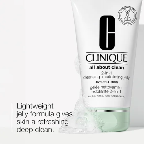 Vista 2 de Clinique All About Clean - Limpiador 2 en 1 + gelatina exfoliante, lavado facial y exfoliante con ácido salicílico para todo tipo de piel, 5 onzas
