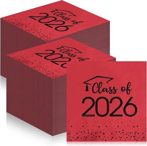 Vista 10 de 100 servilletas de graduación de clase 2026, servilletas desechables de papel de felicitación de graduación, toallas de mano cuadradas de papel