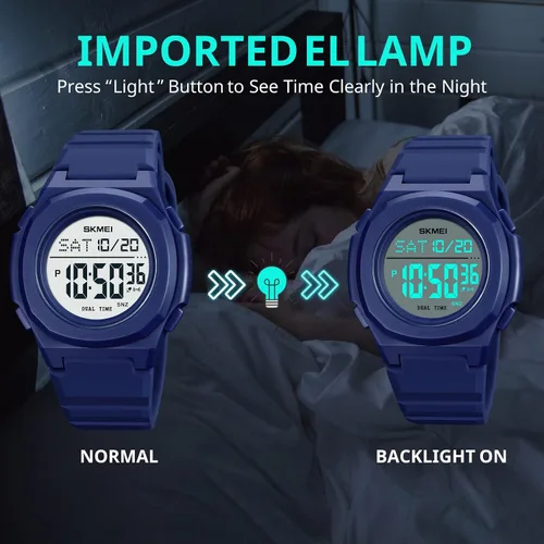 Vista 3 de CakCity Reloj digital para hombre, impermeable, reloj deportivo con cronómetro, cuenta regresiva, doble hora, cuadrado, relojes digitales unisex