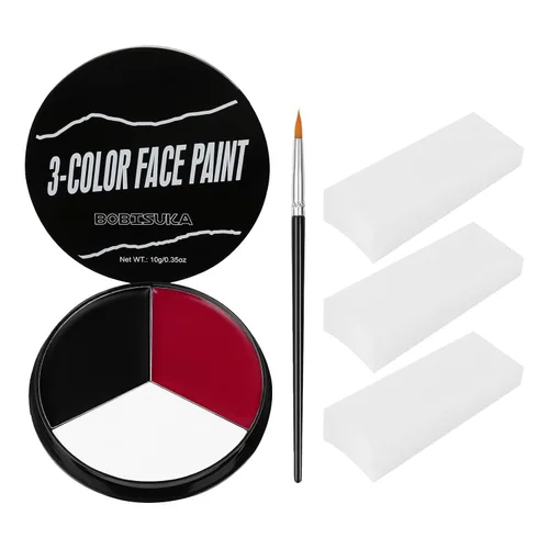 Vista 13 de Pintura facial blanca, negra y azul + 3 piezas de esponja + juego de pintura corporal con pincel, negro ojo para juegos deportivos de béisbol