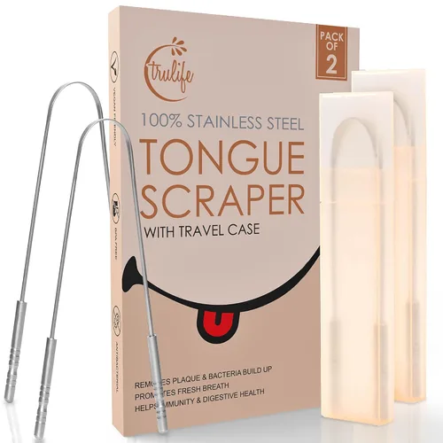 Vista 7 de TruLife - Raspador de lengua para adultos (paquete de 2), limpiador de lengua para cuidado e higiene bucal, raspador de lengua de metal, reduce