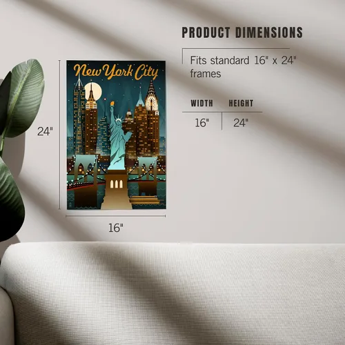 Vista 5 de Lantern Press 16x24 pulgadas Giclée Art Print Decoración de pared, Nueva York, horizonte retro